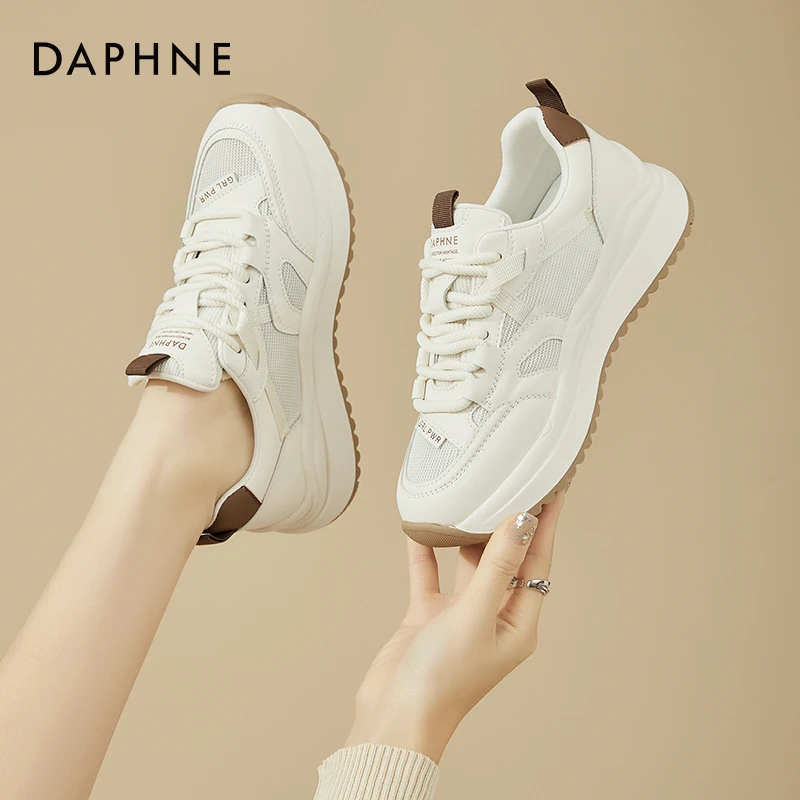 达芙妮2025秋季新款厚底网面透气网鞋小白鞋老爹鞋休闲运动女鞋子