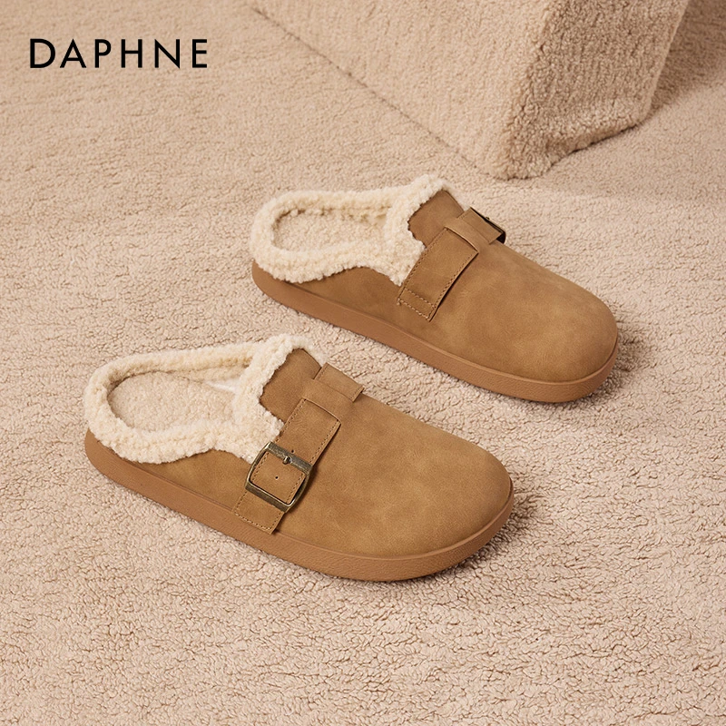 达芙妮勃肯拖鞋女加绒2025新款秋冬孕妇毛毛鞋厚底包头棉拖鞋外穿