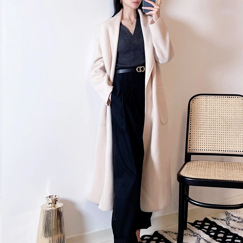 zian studio 强缩绒澳毛浴袍款长毛呢大衣