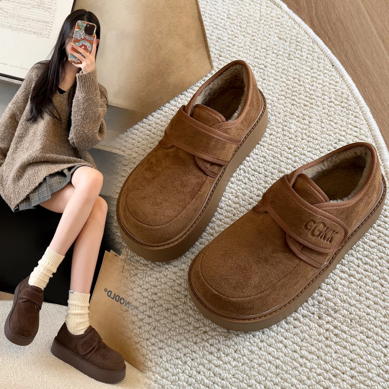 厚底加绒勃肯鞋女鞋保暖低帮雪地靴女2025新款冬季乐福鞋博肯棉鞋