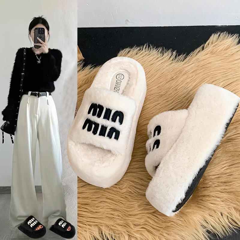 小个子增高8cm厚底松糕毛毛拖鞋女外穿秋季新款绝美办公室棉拖鞋