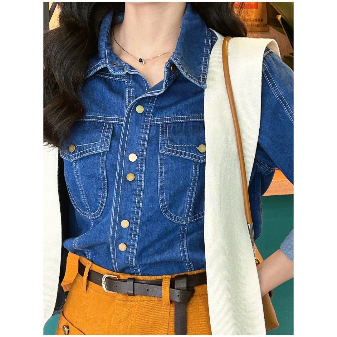 1荔枝Lizhi/【日有小暖】港味宽松复古休闲牛仔外套衬衫#ZM012317