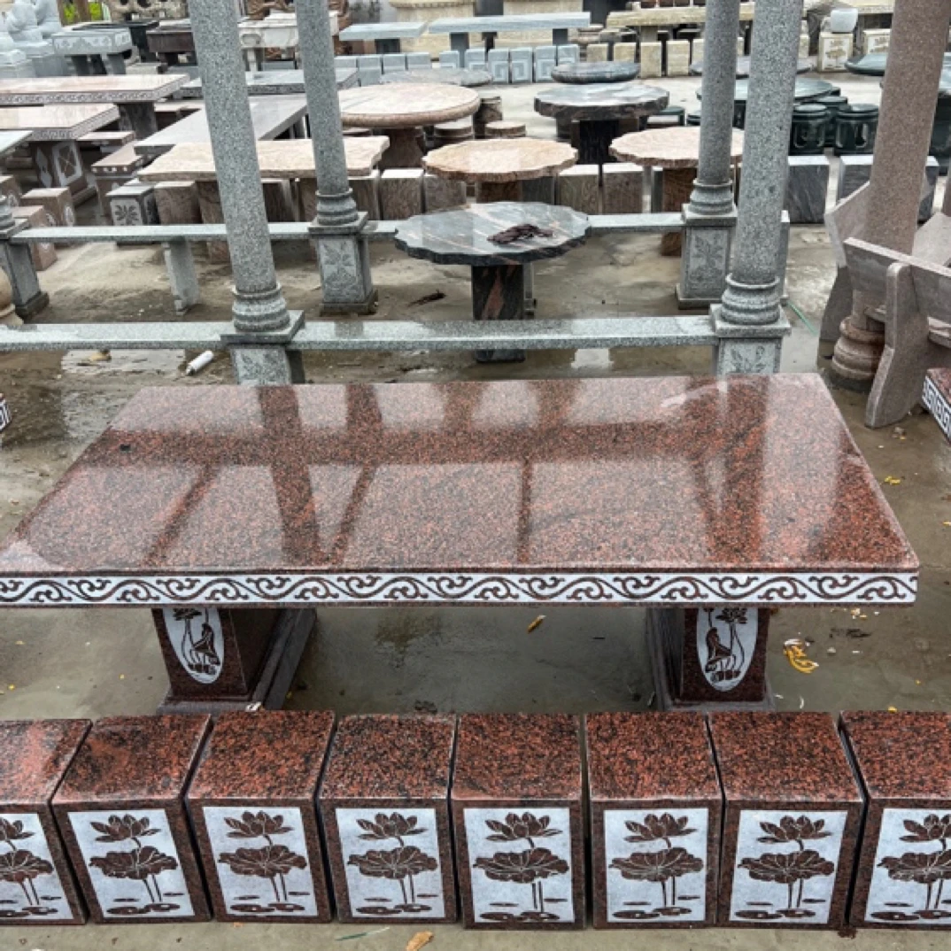 长方形石桌花岗岩石桌公园庭院别墅摆放芝麻灰