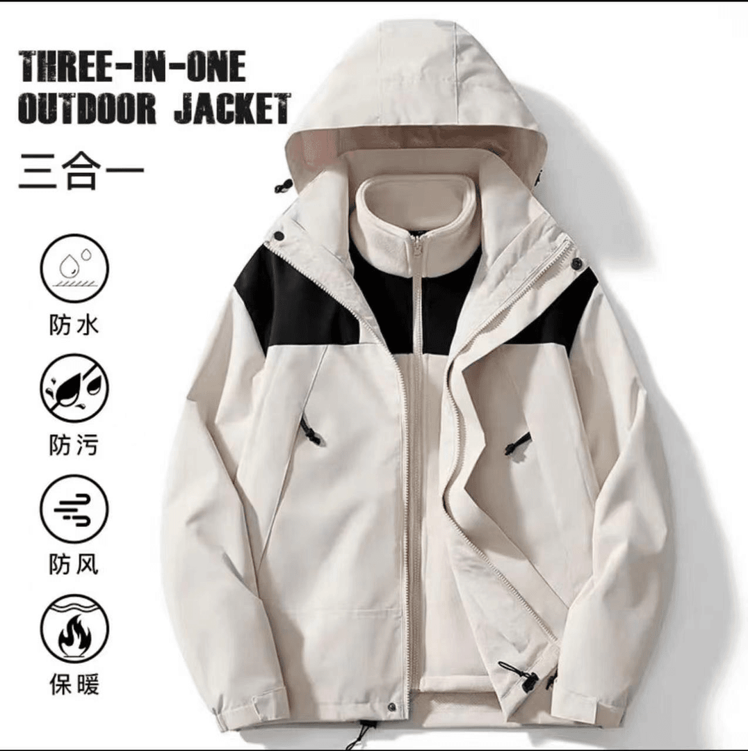 【五防抗寒-15度】冬季户外防风保暖冲锋衣象牙白加绒加厚运动休闲