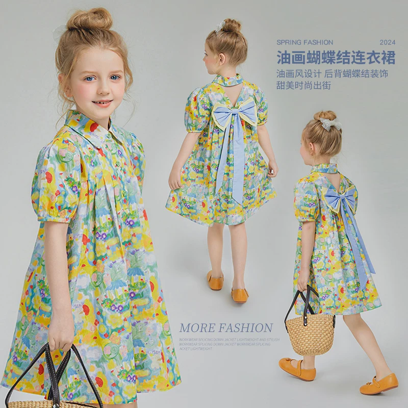 媛媛公主【森林小熊】2024中大童公主油画蝴蝶结连衣裙14262N110