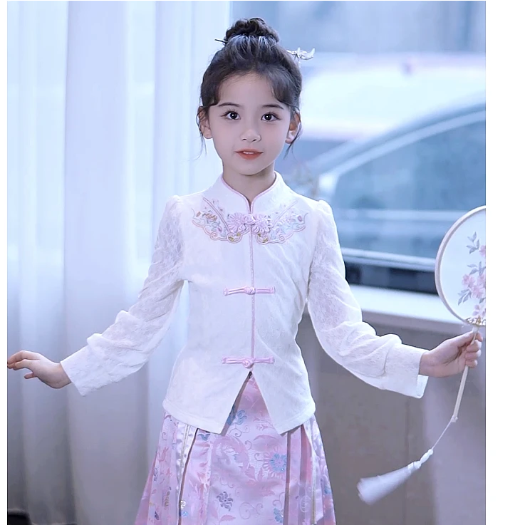 媛媛公主2024春女童中大童亲子国风衬衫64202A118