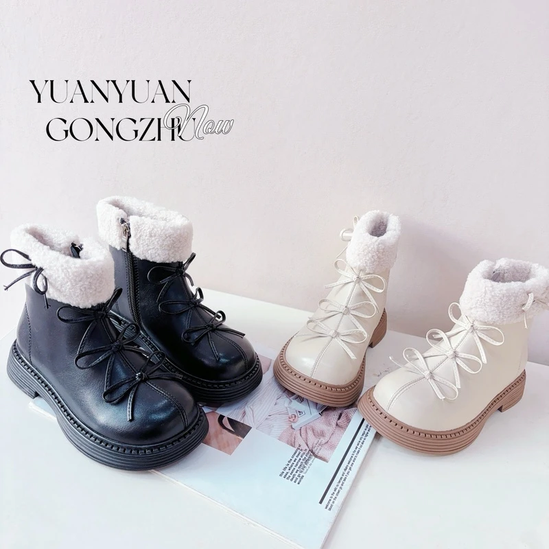 2024冬季女童时尚百搭厚底加绒短靴64383X091