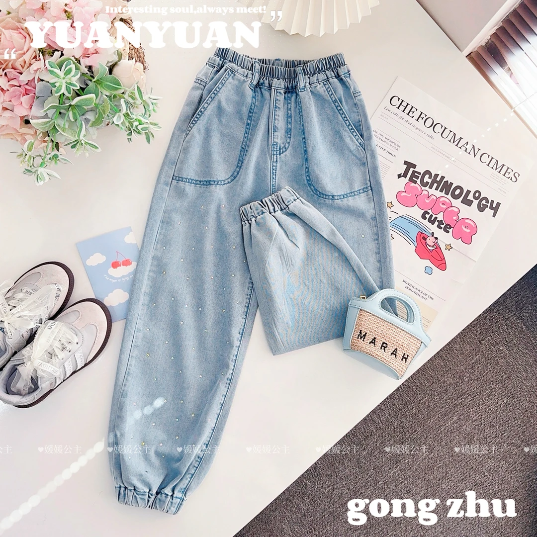 2024夏季女童中大童带钻百搭气质牛仔裤14220Q146