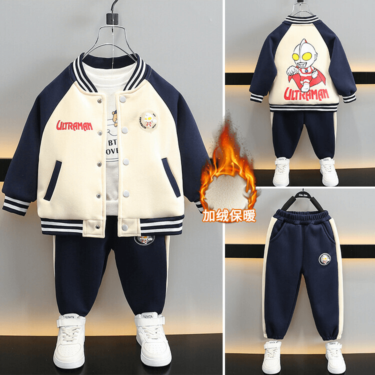 奥特曼衣服男童秋装棒球服套装2023新款帅气男宝冬季加绒运动外套