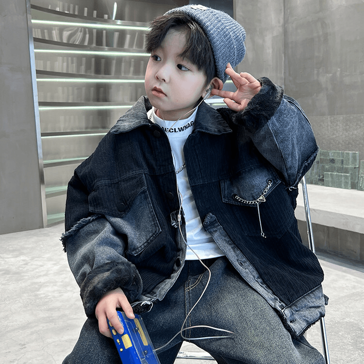 龙男童冬装加绒外套秋冬2024新款儿童冬季牛仔衣服加厚酷帅韩版洋