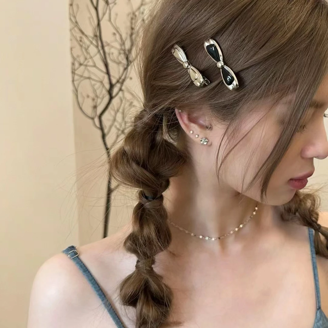 【1330】玫瑰金银色双蝴蝶半钻半贝母JZ优雅发夹