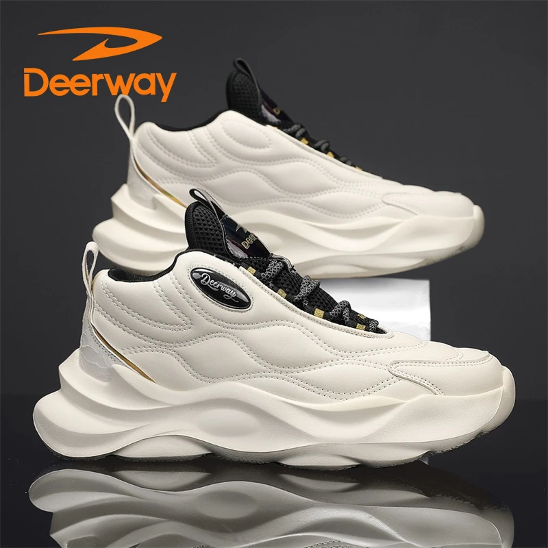 德尔惠男鞋秋季新款皮面防水运动休闲鞋跑步厚底增高百搭老爹潮鞋