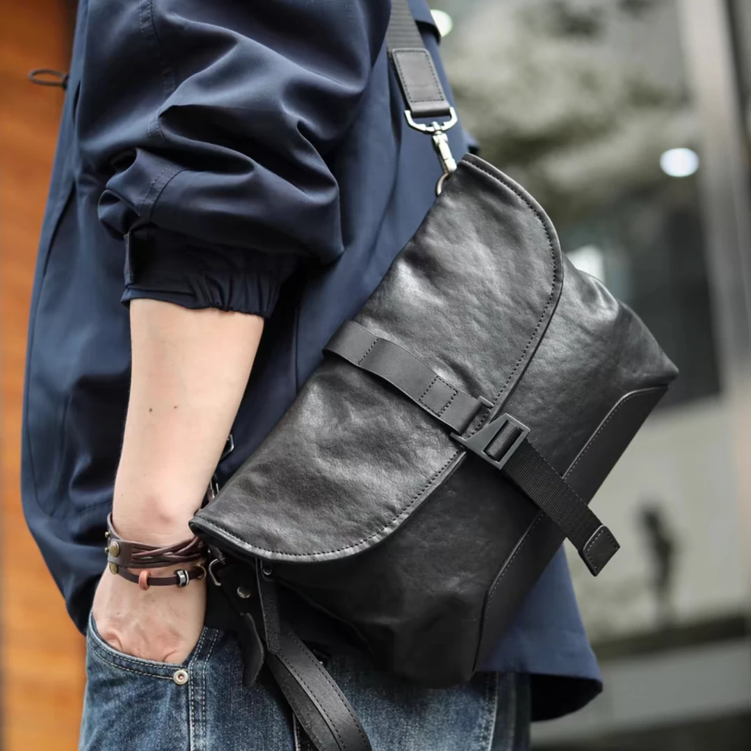 鹿师傅真皮男士手拿单肩包新款上班族休闲时尚高级通勤斜挎包