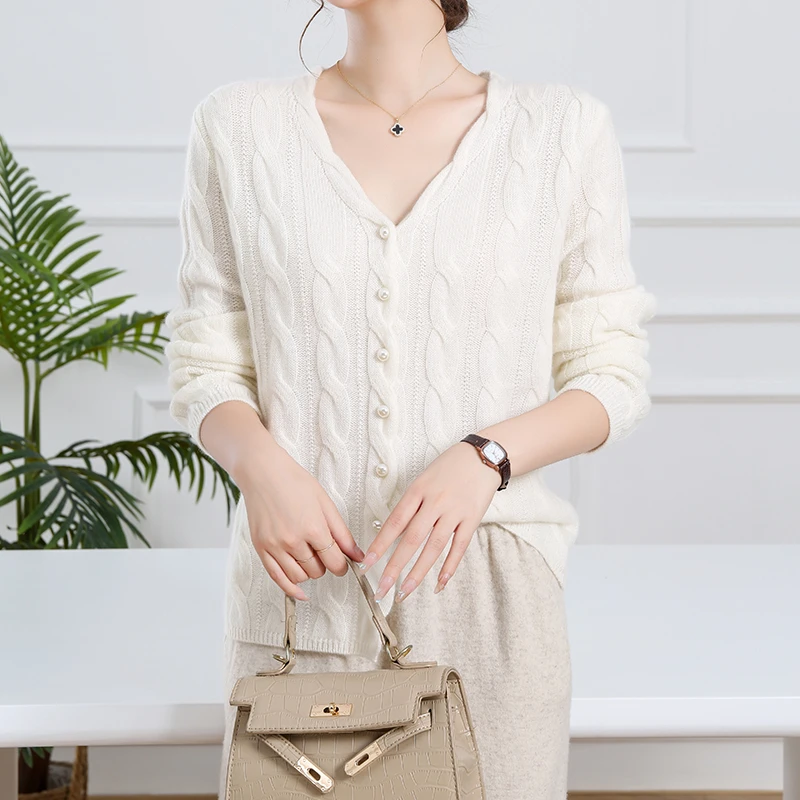 【100%山羊绒】24年新款上 高奢品针织麻花开衫-35723