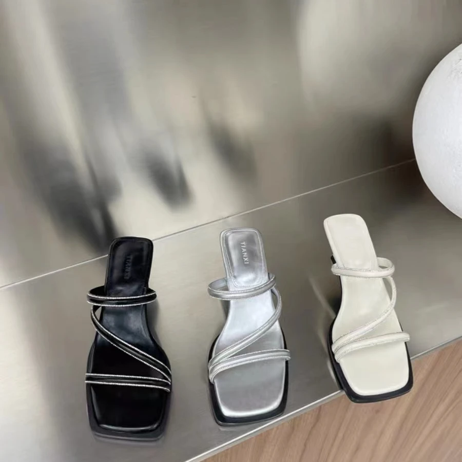 2024年夏季新款复古凉拖鞋粗跟一细带罗马凉鞋高跟鞋名媛风327-1