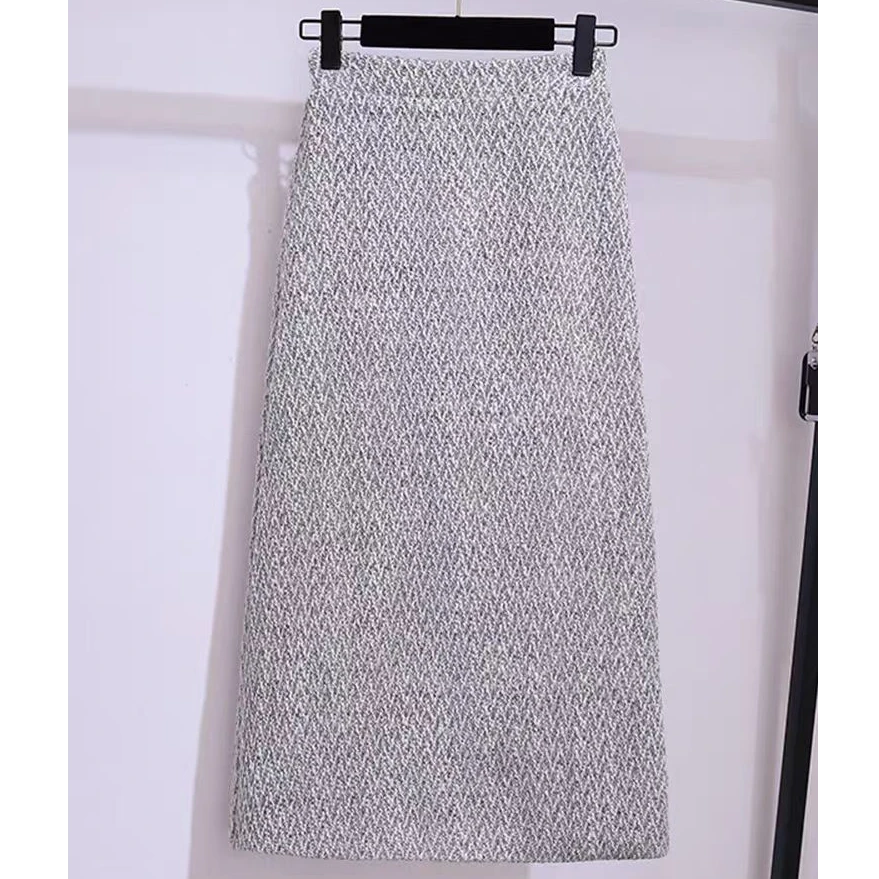 灰色香风半裙 秋冬新款韩剧小香风半身裙气质茶盐系穿搭