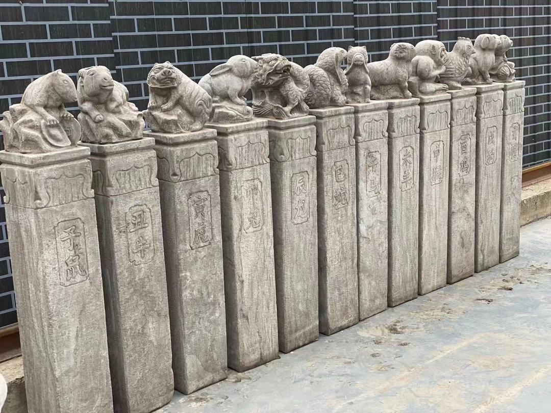 精品石雕十二生肖柱子尺寸高度1米220见方