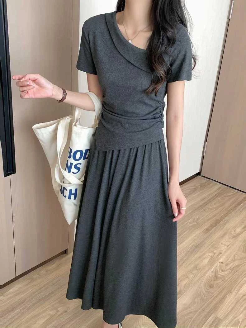 那简 夏季新款不规则上衣➕半身长裙套装