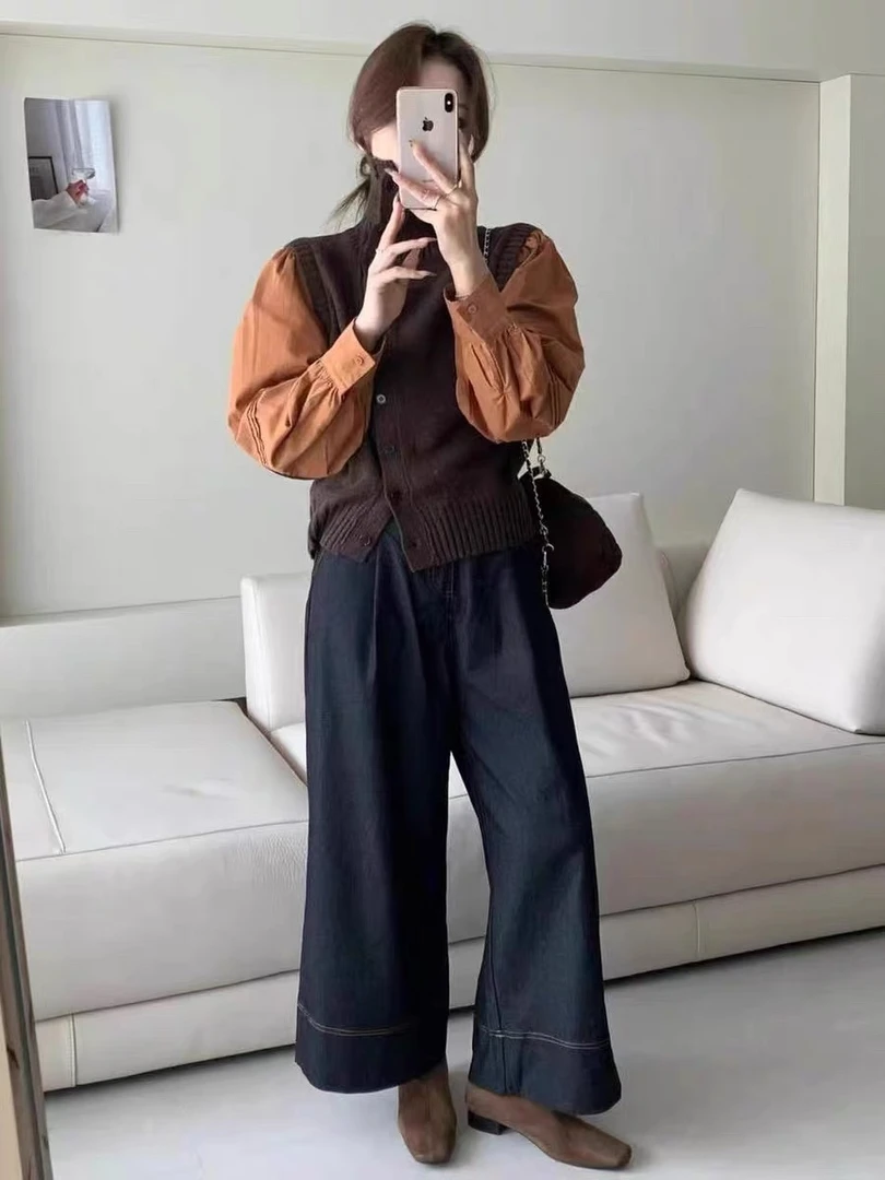 那简家 55830秋冬韩版百搭坎肩马甲拼接针织毛衣假两件上衣女