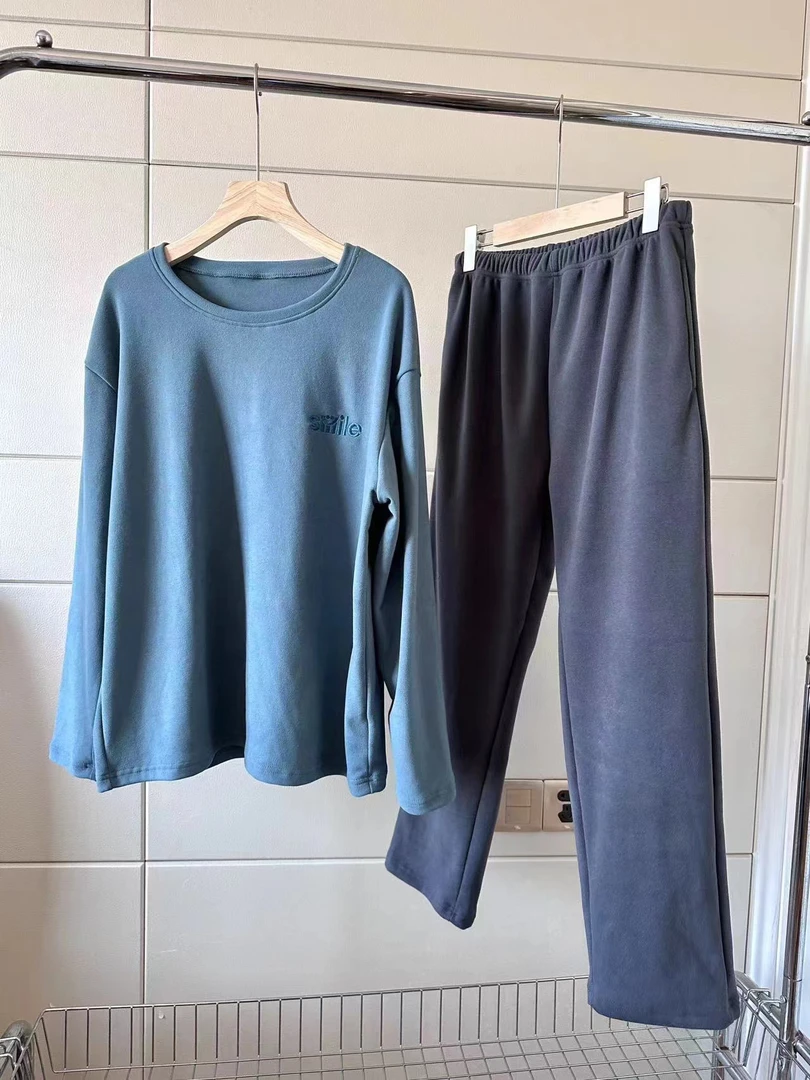 那简家 【男士家居服有口袋】高品质柔软双面德绒保暖亲肤套装