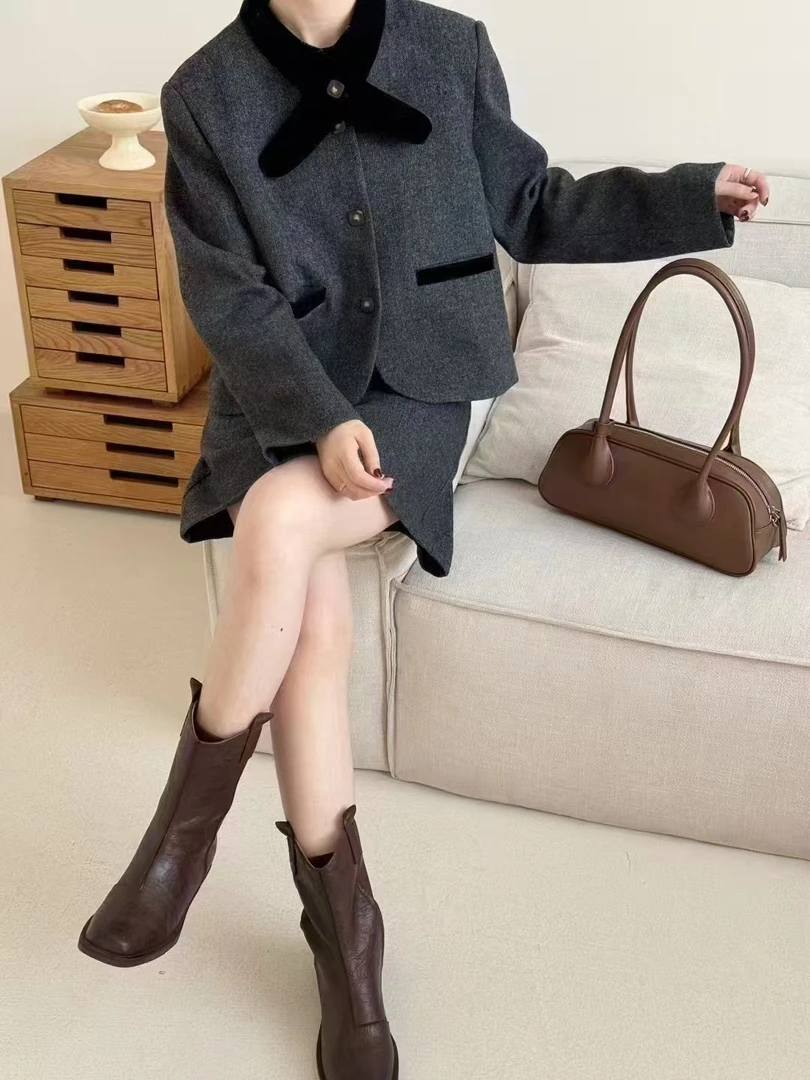 那简家6277韩系小众高品质白鸭外套➕半裙套装