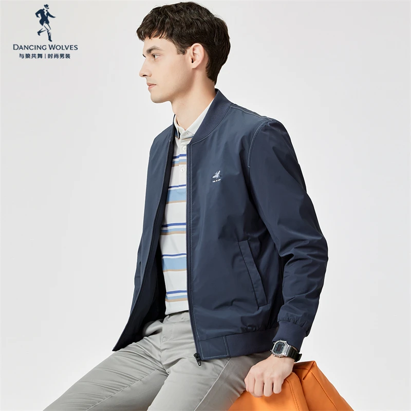 【蜜蜂刺绣】与狼共舞棒球领夹克男2023年秋季新款防风百搭明线外套