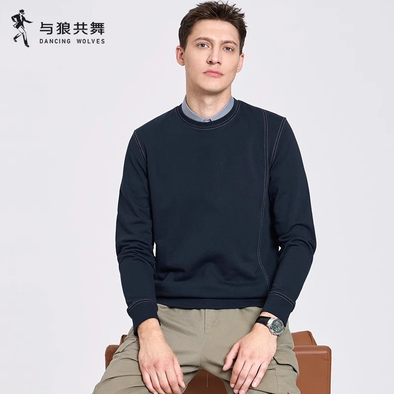 【明线】与狼共舞圆领卫衣男2024秋季新款高级感长袖百搭休闲上衣