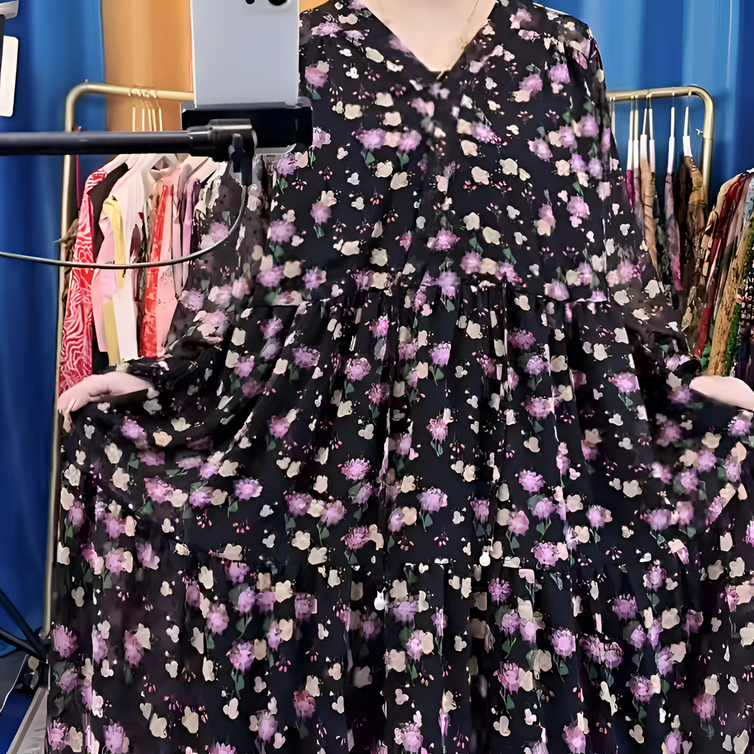 【编码398】夏季爆款前收腰手工碎花大码连衣裙遮肉显瘦