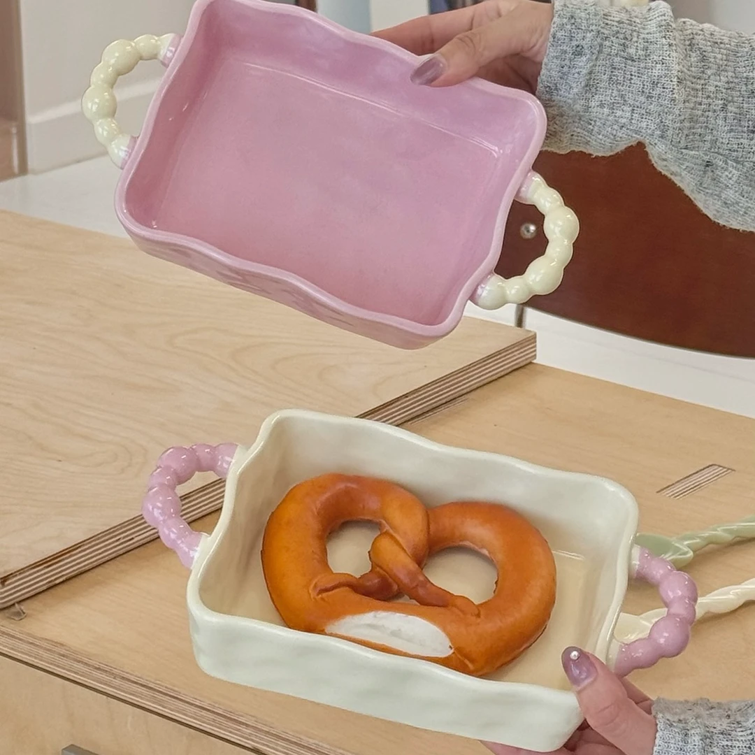 【糖豆】双耳烤盘珍珠款ins手作陶瓷高颜值菜盘烤盘水果沙拉家用