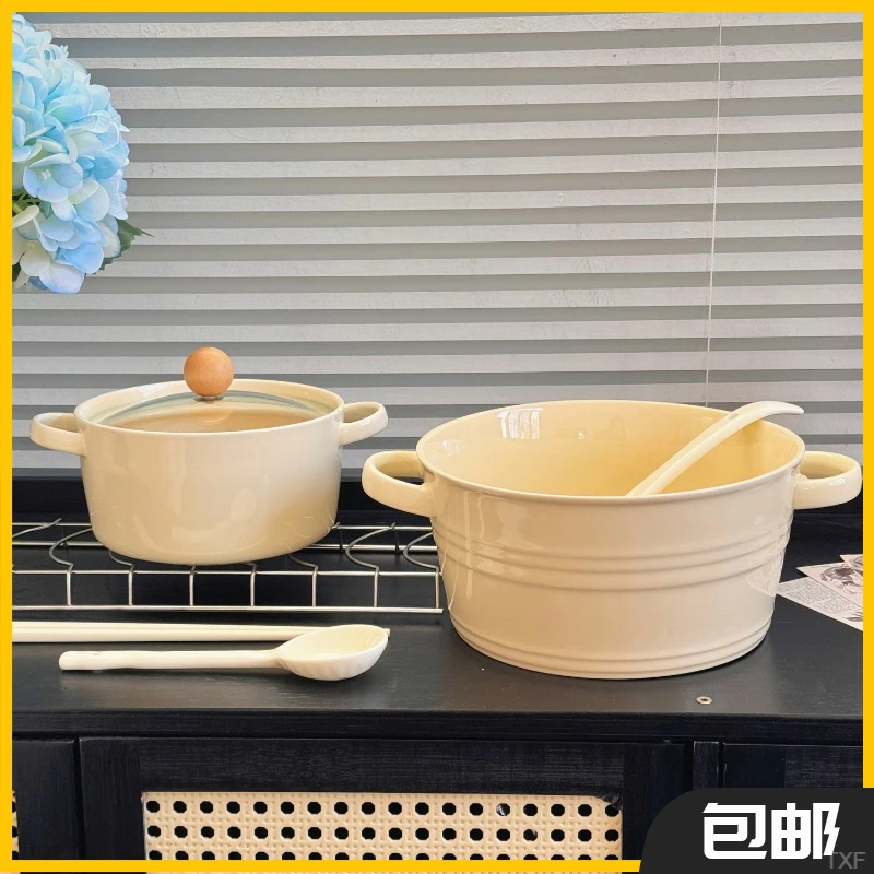 双耳汤碗陶瓷家用10英寸大容量INS风汤盆大碗螺蛳粉碗大号泡面碗