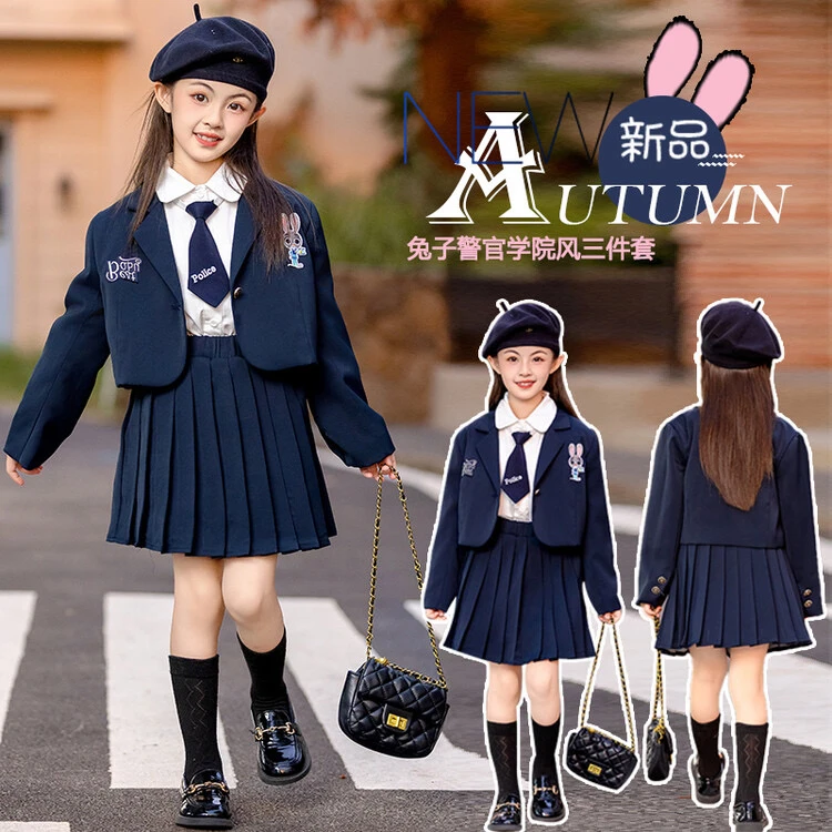 【贝妈高货8818】女童春秋季套装裙兔子长袖女孩时髦百褶裙套装