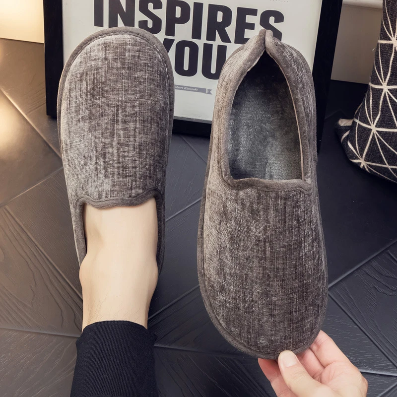 男女加绒全包跟秋冬季居家用牛筋底防滑冬天保暖棉拖鞋布艺家居鞋