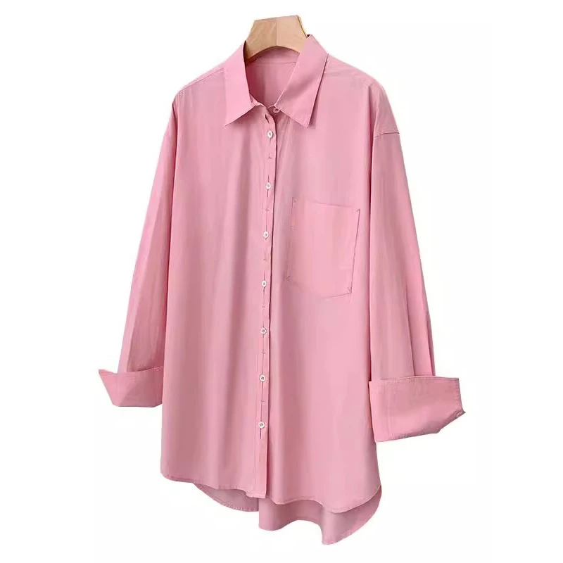 浅蓝色长袖衬衫女春秋法式设计感小众内搭衬衣时尚简约叠穿上衣潮