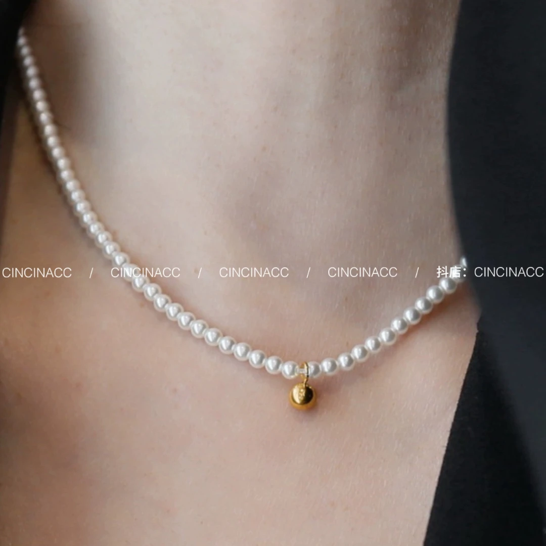 钛钢仿珍珠项链 新款2024爆款小米珠项链高级轻奢小众锁骨链颈链