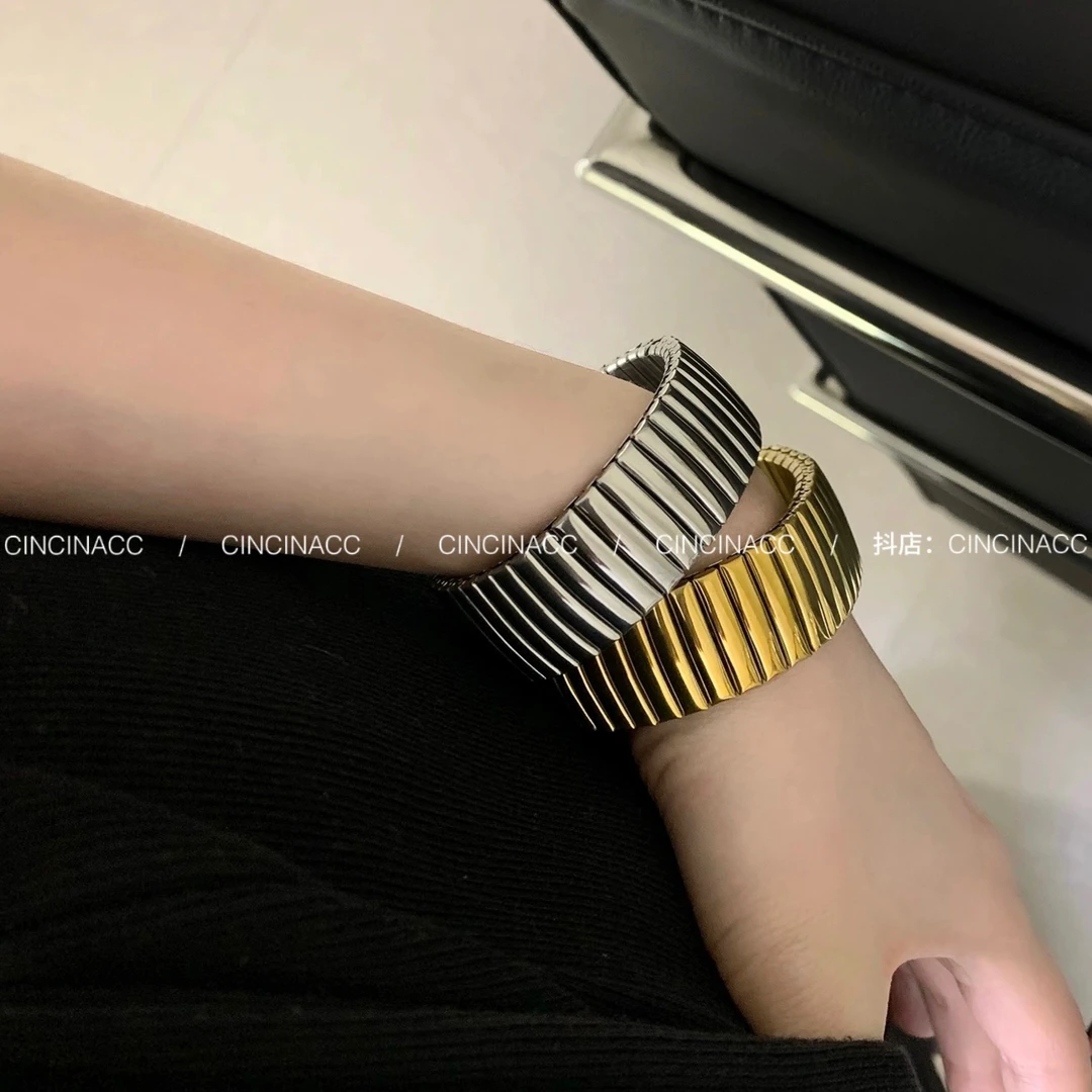 钛钢手链 弹力手表带手镯欧美轻奢小众夸张金属百搭手链时髦手环