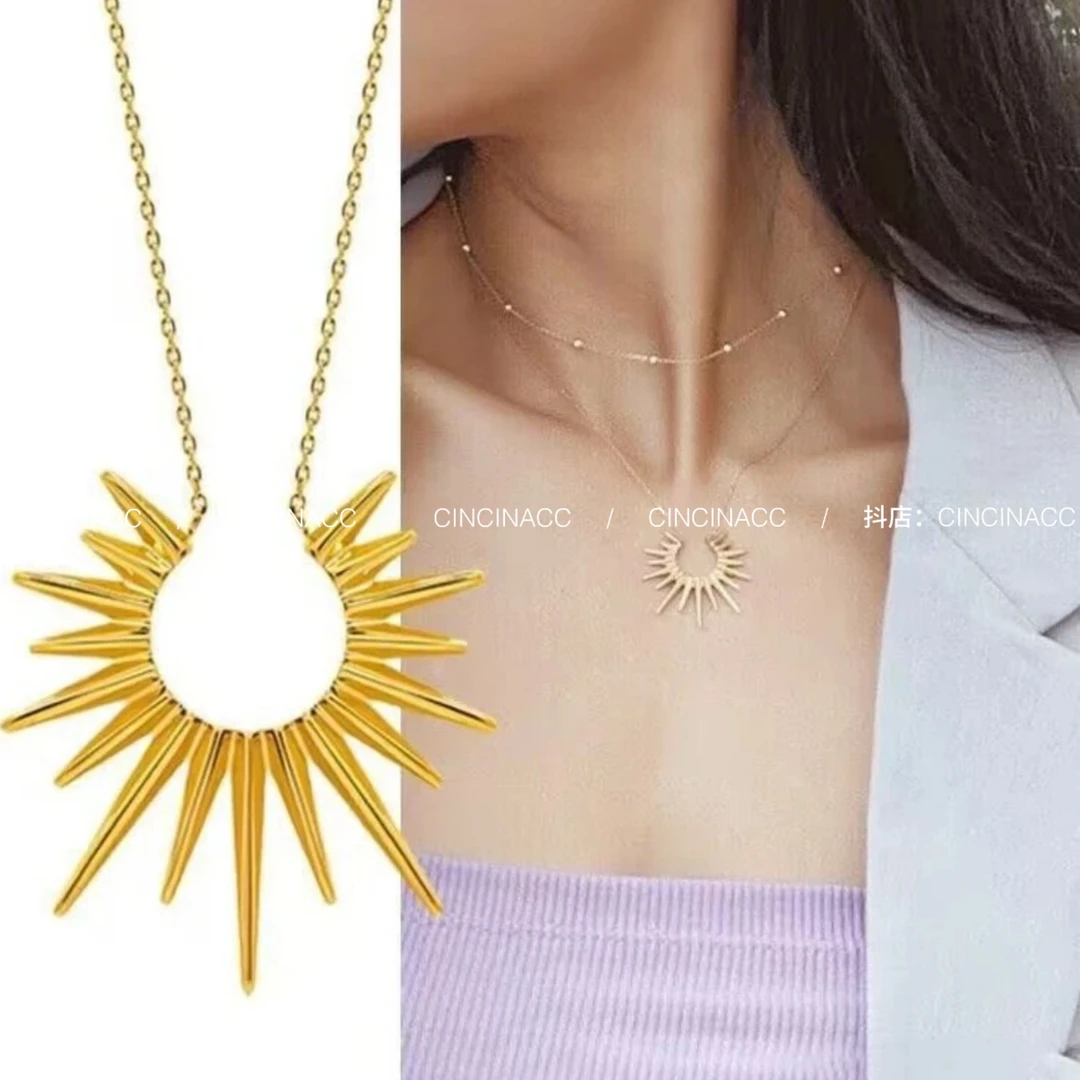 钛钢项链 欧美ins太阳锁骨链高级感小众设计男女百搭钛钢吊坠项链