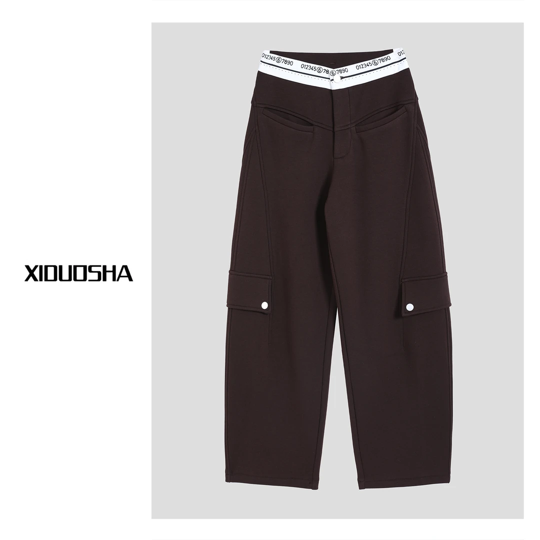 XIDUOSHA/喜朵莎时尚潮流字母腰头加绒加厚隔断工装运动裤XDS799