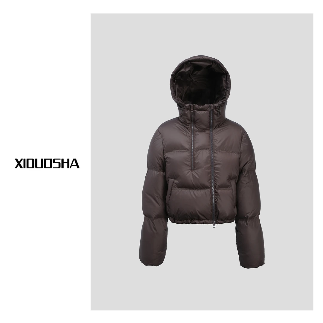 XIDUOSHA/喜朵莎原创双拉链设计款保暖连帽鹅绒保暖羽绒服XDS185