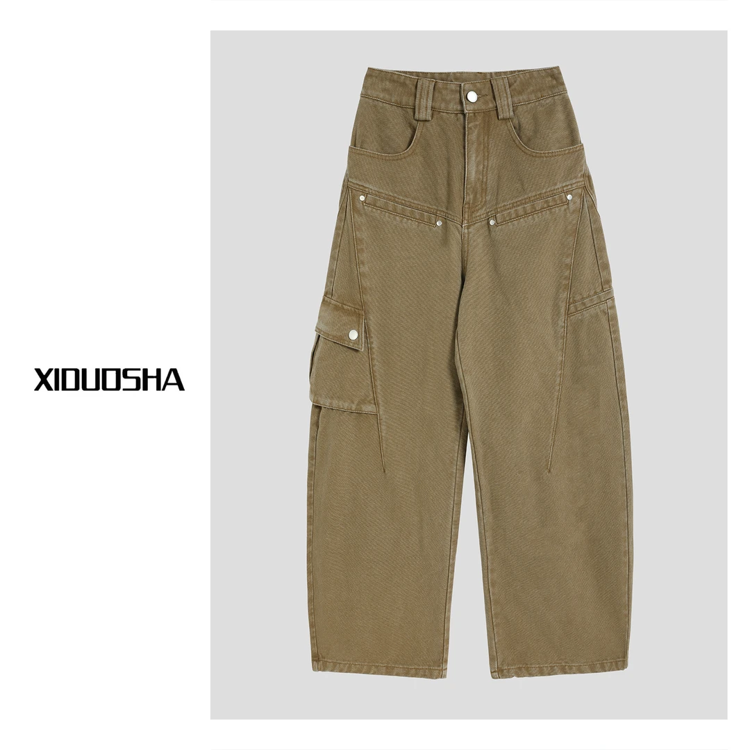 XIDUOSHA/喜朵莎原创设计款美式复古风加厚牛仔工装裤XDS863