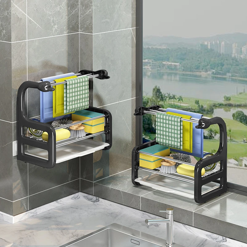 新版小天鹅抹布架厨房置物架免打孔台面壁挂海绵沥水储藏空间定制