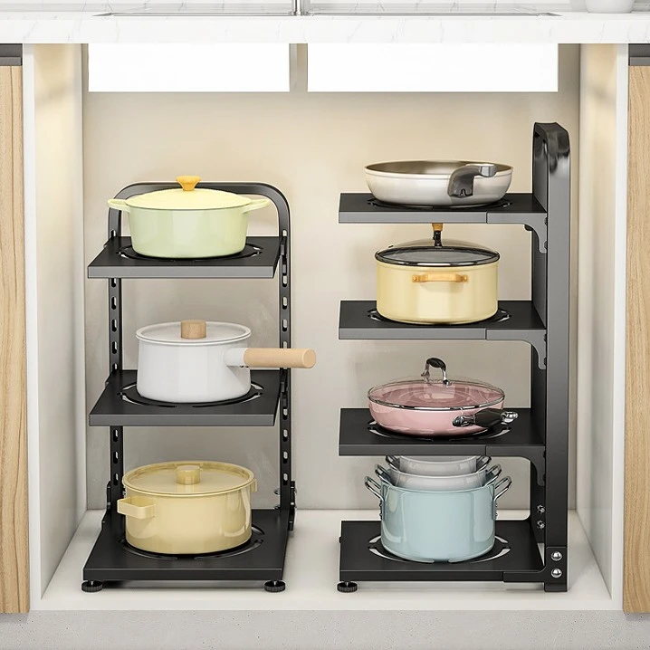 【厨房收纳】下水槽锅架多层台面墙角放锅具收纳储藏空间定制 TW