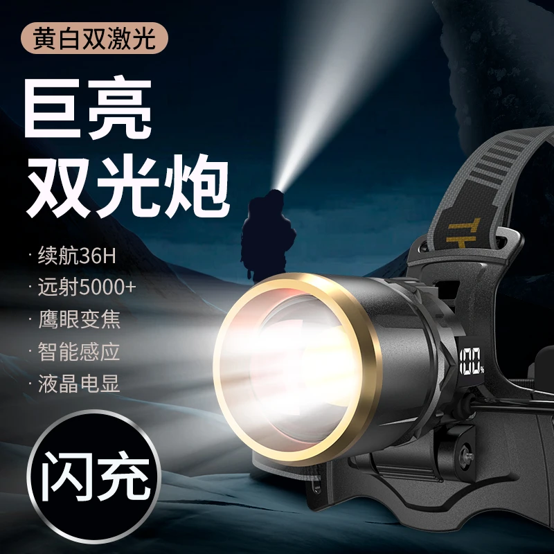 铭久LED头灯强光充电户外夜钓鱼远射手电筒超亮头戴式疝气矿灯
