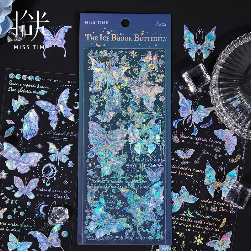 拾光蝶贝壳光蝴蝶手账贴纸冰溪羽蝶ins复古流麻贴纸咕卡手帐