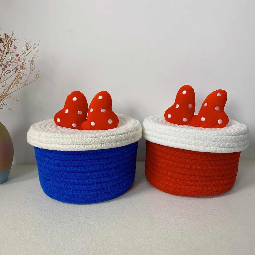 出口迪士尼公主款可水洗手工棉绳玩具收纳筐带盖