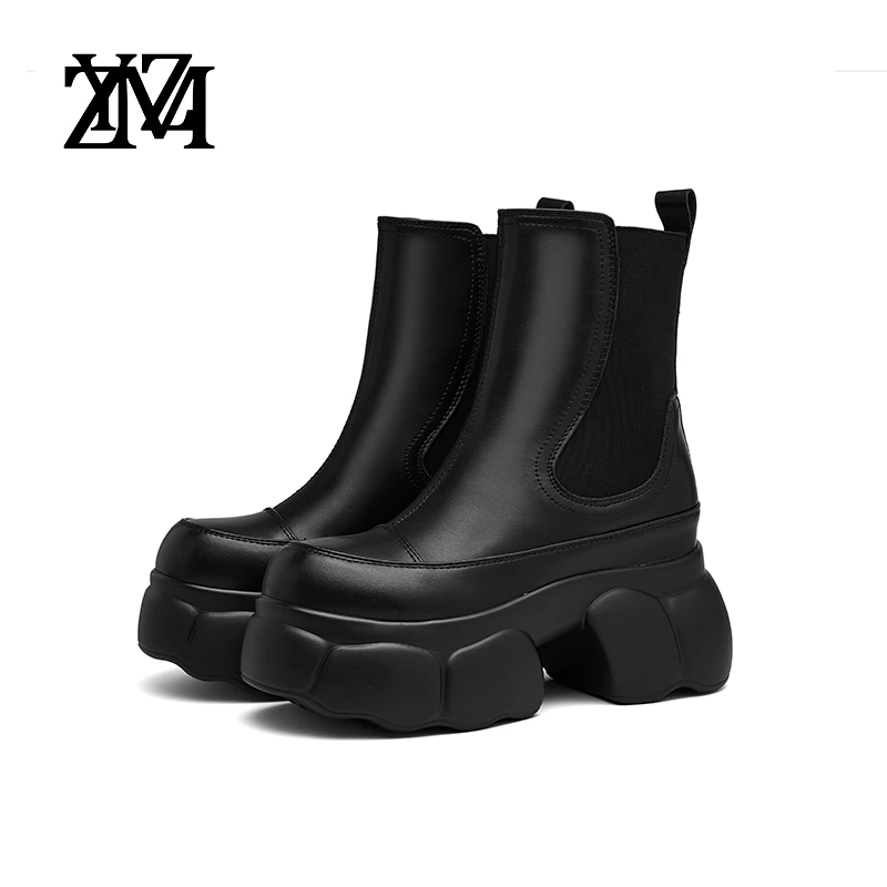 【平增高9.5cm】复古百搭厚底中筒一脚蹬马丁靴时尚靴W669-2