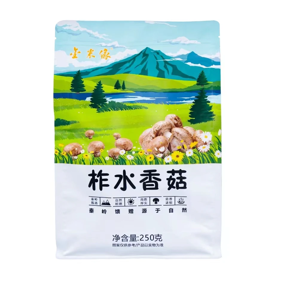 柞水香菇干货肉质肥厚，香气浓郁怡人，食用口感纯正，净含量250g/袋