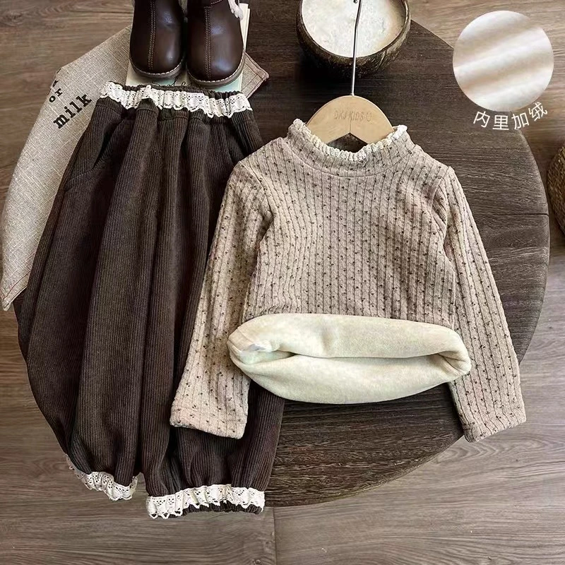 【森系碎花】女童加绒加厚打底衫2024秋冬女宝森系内搭保暖加厚套装