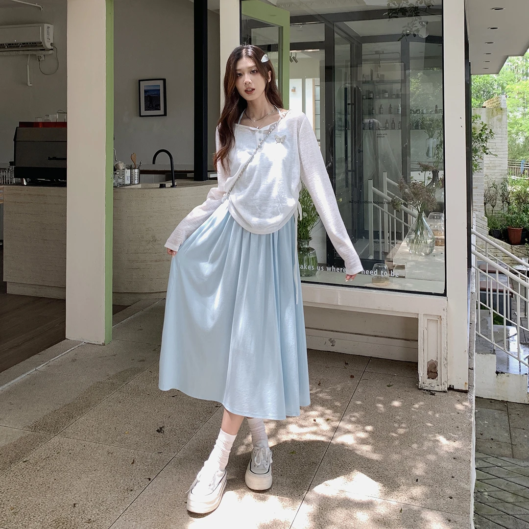 【两件套】吵吵家长袖罩衫+吊带连衣裙44230