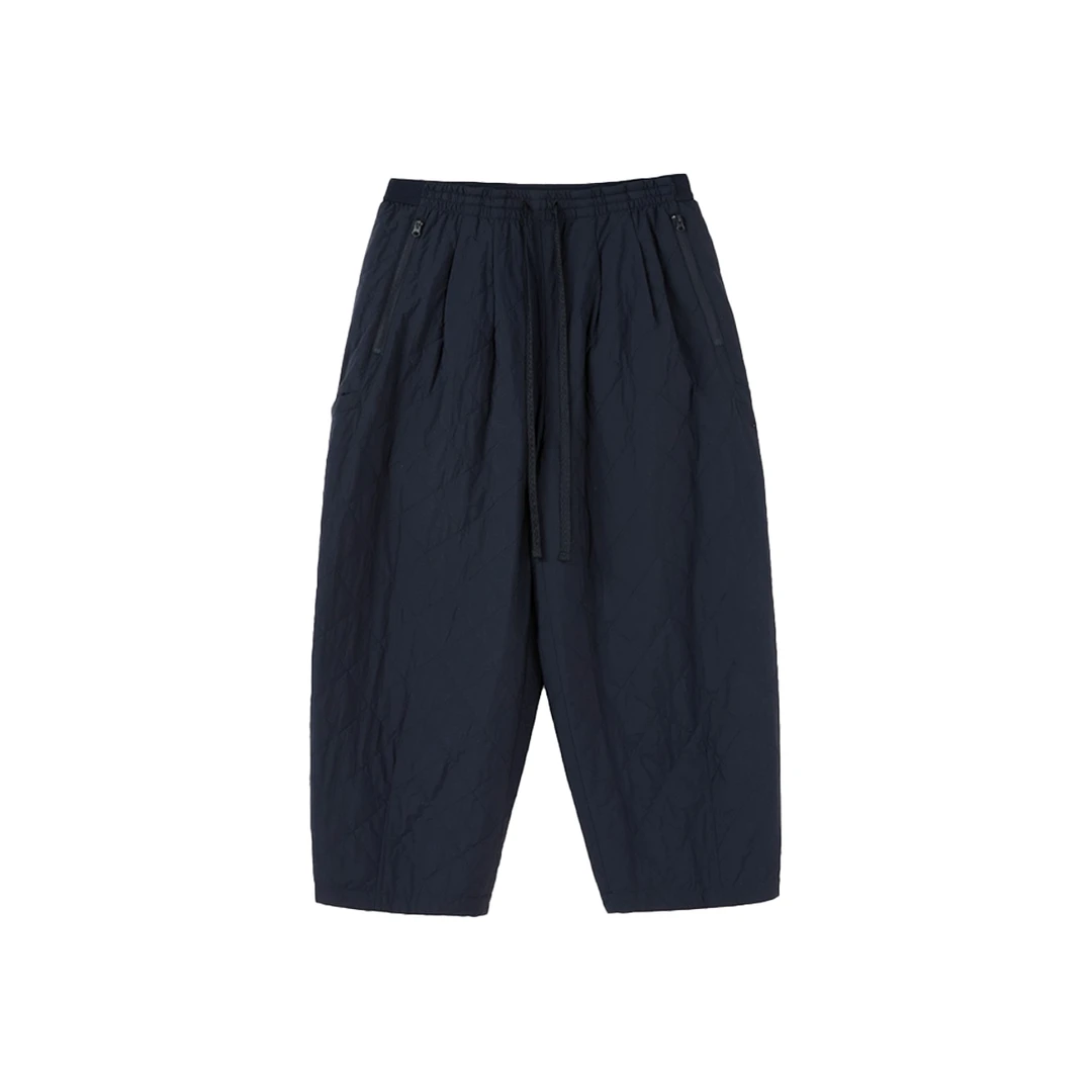 MEI0502 蓝黑菱格棉裤口袋松紧抽绳腰休闲茧型  15372