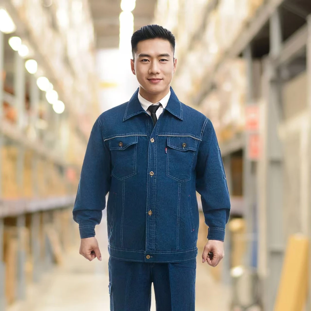 牛仔工作服套装耐磨加厚防烫建筑汽修焊工工作服